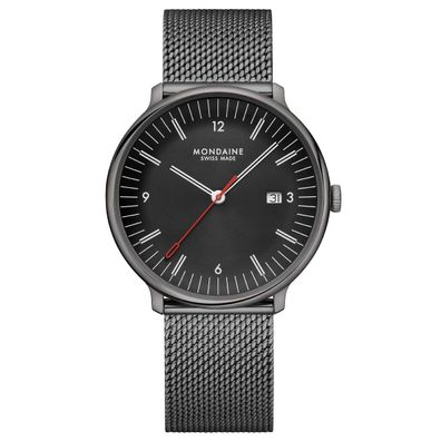 Mondaine Herren-Quarzuhr Doppio Schwarz mit Meshband MLE.41220. SM