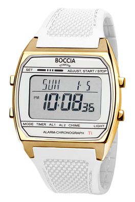 Boccia Uhr in Unisexgröße Digital Titan Weiß/Goldfarben 3738-04