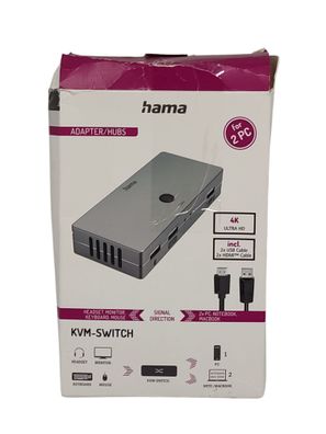 Hama KVM-Switch für 2 PCs, Notebooks, Macbooks, Tablets, 4 Ports