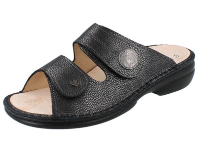 FINN Comfort Sansibar Damen Pantolette Hausschuhe carbon grau genarbtes Glattleder