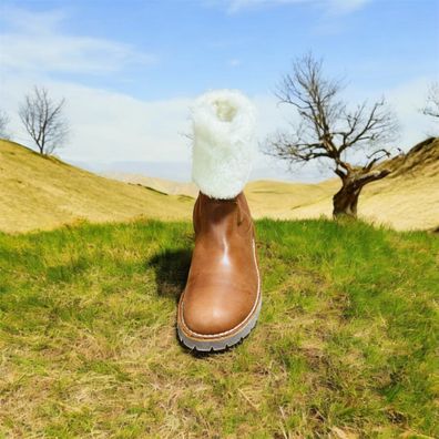 Pom Pom Leder Winter Kinderstiefel in Braun