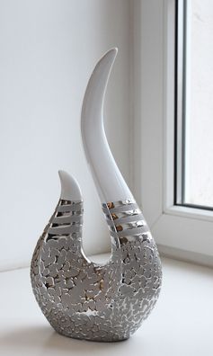 GILDE Skulptur, "St. Louis", gestreift, Keramik, silberfarben, weiß, , L. 10 cm,