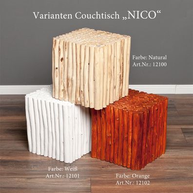 Teak Couchtisch NICO Weiß inkl. Glasplatte ca. 70x70cm Wohnzimmertisch Tisch