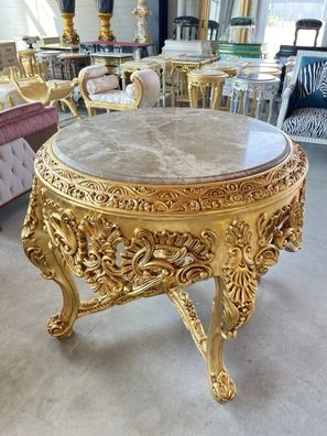 Deluxe Table Marble Top Royal Baroque Style Round Table Handmade in Gold Finish