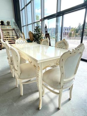 French Baroque Dining Set Handmade Wooden Table 200cm & 6 Chairs in ANY COLORS