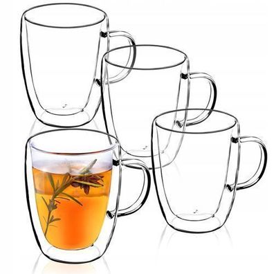 KADAX doppelwandige Glas Tasse, Glas mit Griff, 270ml, Trinkglas für Tee, 4