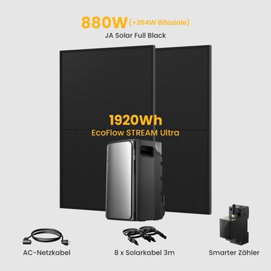 EcoFlow Stream Ultra Balkonkraftwerk 880W Plug & Play Solaranlage mit 1,92kWh Speiche