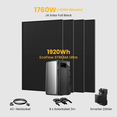 EcoFlow Stream Ultra Balkonkraftwerk 1760W Solaranlage mit 1,92kWh Solar Speicher