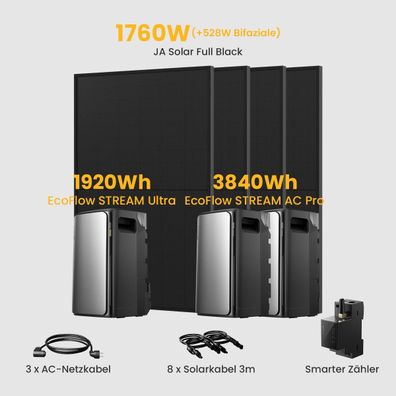 EcoFlow Stream Ultra Balkonkraftwerk 1760W Solaranlage mit 5,76kWh Solar Speicher