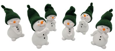 6 Stück Schneemann Figuren grüne Mütze 12cm Weihnachten Deko Dekofigur Winterdeko