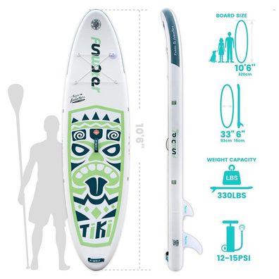 FunWater NEU TIKI Aufblasbares Stand Up Paddle Board 10,6´´ lang 33´ breit 6´ dick
