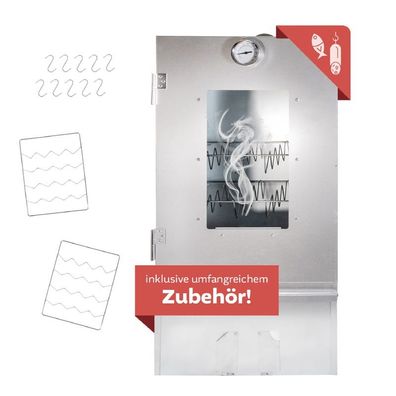 Räucherofen aus Edelstahl, Räucherschrank 80cm mit Zubehör und 3 Etagen
