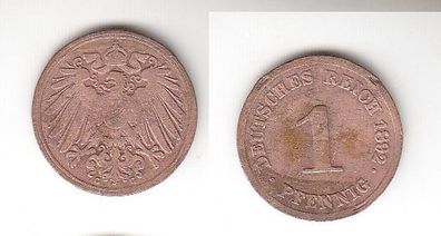 1 Pfennig Kupfer Münze Deutsches Reich 1892 G Jäger Nr.10 (112289)