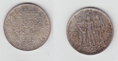 20 Kronen Silber Münze Tschechoslowakei 3 Menschen 1934 (113171)
