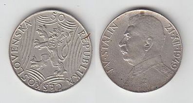 50 Kronen Silber Münze Tschechoslowakei J. Stalin 1949 (113162)