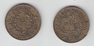 2 Franc Messing Münze Tunesien 1921 (113160)