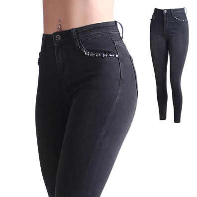 topschuhe24 3169 Damen Skinny Jeans Hose Glitzer
