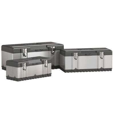 HOMCOM Werkzeugkoffer 3er Set mit abnehmbarem Tablett aus Edelstahl, Schwarz+Silber