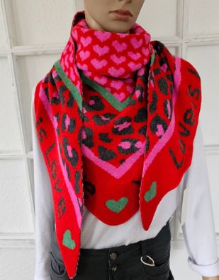 Blogger XXL Dreieckstuch Halstuch Schal mit Kaschmir Animal/Herzen Rot/Pink/Grün