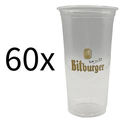Bitburger Plastikbecher 0,5-L – 60 Stück – geeicht – Einwegbecher mit Logo – id