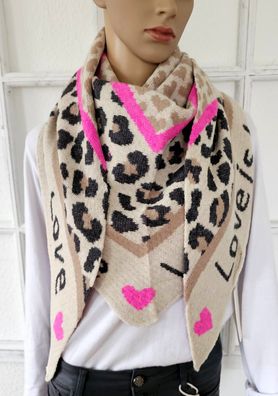 Blogger XXL Dreieckstuch Halstuch Schal mit Kaschmir Animal/Herzen Beige/Pink/Taupe