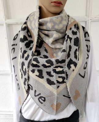 Blogger XXL Dreieckstuch Halstuch Schal mit Kaschmir Animal/Herzen Grau/Beige/Taupe