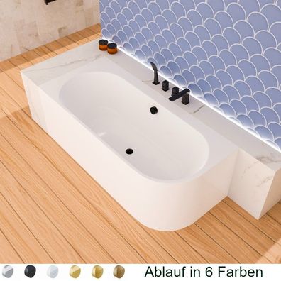 ECOLAM halb freistehende Badewanne 165 175 x75 180x80 cm Vigoo Eckwanne Wandbadewanne