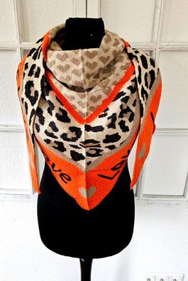 Blogger XXL Dreieckstuch Halstuch Schal mit Kaschmir Animal/Herzen Beige/Orange/Taupe