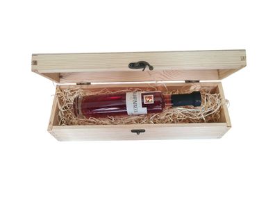 Holzbox mit Klappdeckel und Waldhimbeere Likör
