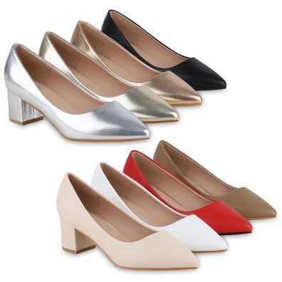 VAN HILL Damen Klassische Pumps Spitze Basic Elegante Leder-Optik Schuhe
