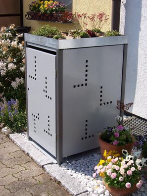 Mülltonnenbox Metall Pflanzdach für 1 Tonne (120L + 240L) Müllbox beschichtet