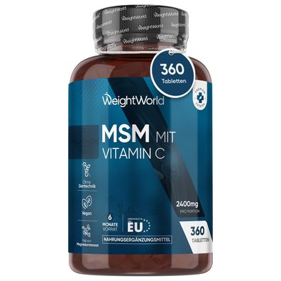 MSM 2400mg mit 100mg Vitamin C - 360 vegane Tabletten für 6 Monate Vorrat-WeightWorld