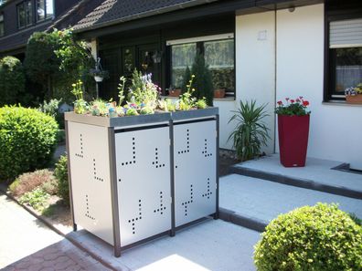 Mülltonnenbox Metall Pflanzdach für 2 Tonnen (120L + 240L) Müllbox beschichtet