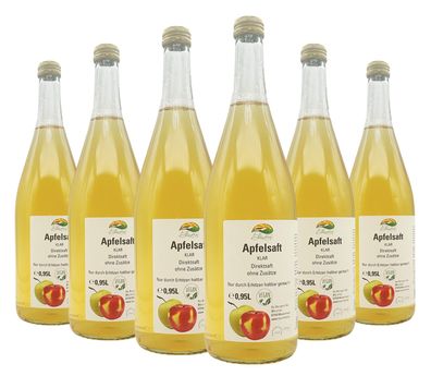 Bleichhof Apfelsaft klar - 100% Direktsaft, vegan, OHNE Zuckerzusatz (6x 0,95l)