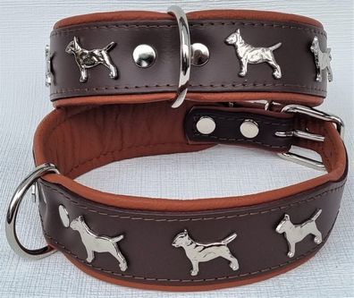 Bullterrier Hundehalsband - Halsumfang 42-50 cm, LEDER, BRAUN/Cognac