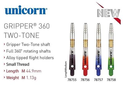 Unicorn Gripper 360 TWO-TONE Aluminium-Drehtops mit Polycarbonatshaft / 12 Satz