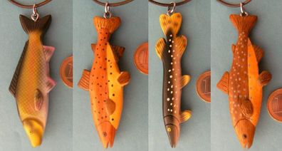1 Kette Fische Holzanhänger Ketten Modeschmuck Lederband Holzkette Tiere Angler
