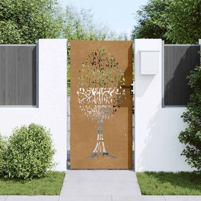 vidaXL Gartentor 85x175 cm Cortenstahl Baum-Design