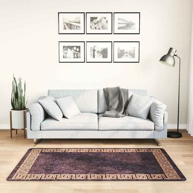 vidaXL Teppich Waschbar 80x150 cm Schwarz und Golden Rutschfest