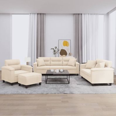 vidaXL 4-tlg. Sofagarnitur mit Kissen Beige Mikrofasergewebe