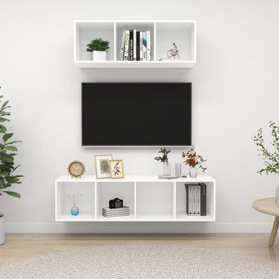 vidaXL 2-tlg. TV-Schrank-Set Weiß Holzwerkstoff