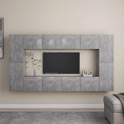 vidaXL 8-tlg. TV-Schrank-Set Betongrau Holzwerkstoff