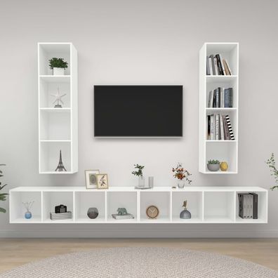 vidaXL TV-Wandschränke 4 Stk. Weiß Holzwerkstoff