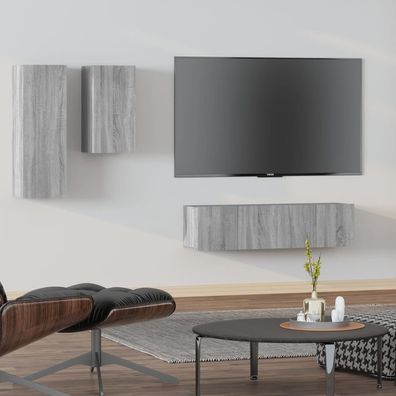 vidaXL 4-tlg. TV-Schrank-Set Grau Sonoma Holzwerkstoff