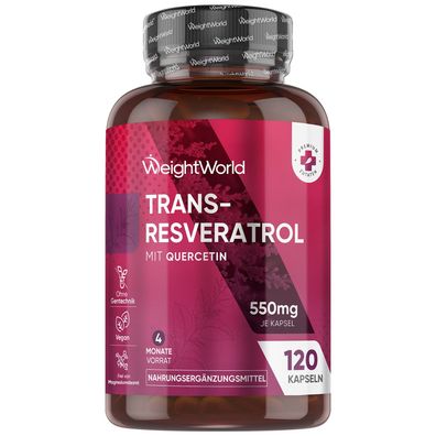 Resveratrol Kapseln - 500mg Trans-Resveratrol mit 50mg Quercetin - 4 Monate Vorrat