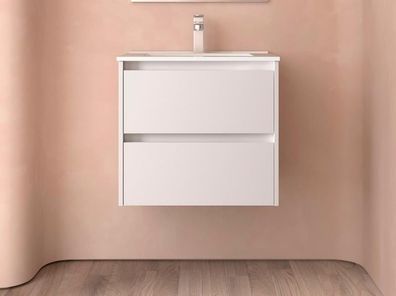 Salgar Noja Unterschrank 600 2 Schubladen + Waschbecken White Satin