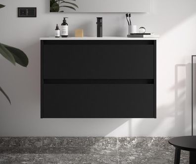Salgar Noja Unterschrank 800 2 Schubladen + Waschbecken Black Satin