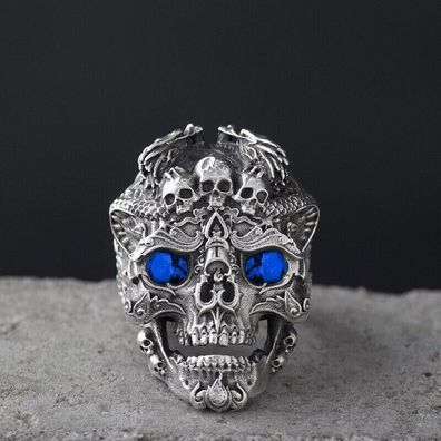 Cooler Schädel Ring, Skull Ring, mit blauen Augen Größe 64(TR13072518)