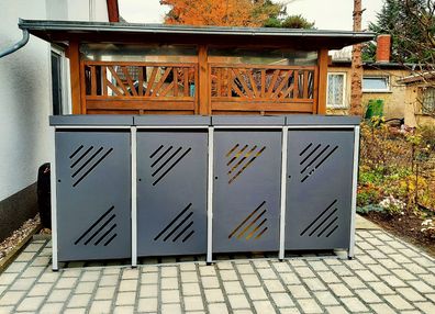 Mülltonnenbox Metall Pflanzdach für 4 Tonnen (120L + 240L) Müllbox beschichtet