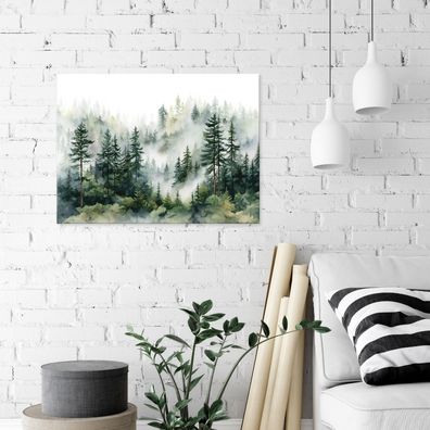 Leinwandbild Wald Nebel Wandbild Leinwand Bilder Wanddeko Wohnzimmer Schlafzimmer